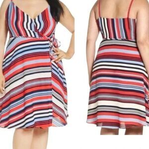 Cooper St Red Blue Striped Genuine Wrap Dress